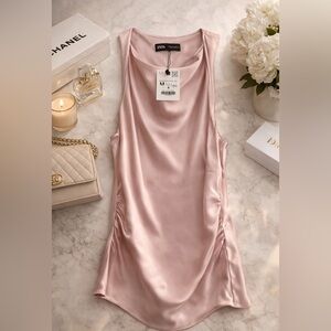 Satin Twisted Tank Top in Blush Pink
